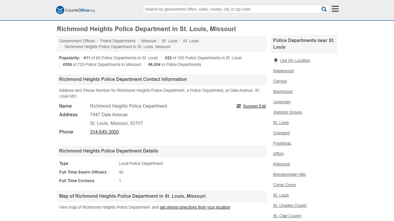 Richmond Heights Police Department in St. Louis, Missouri - County Office